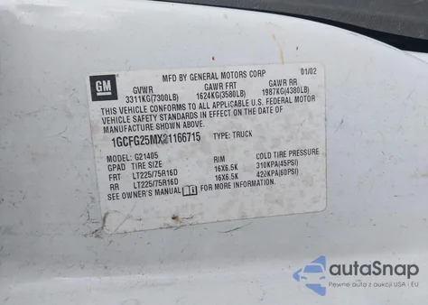 2002 Chevrolet Express from USA, damaged, VIN 1GCFG25MX21166715